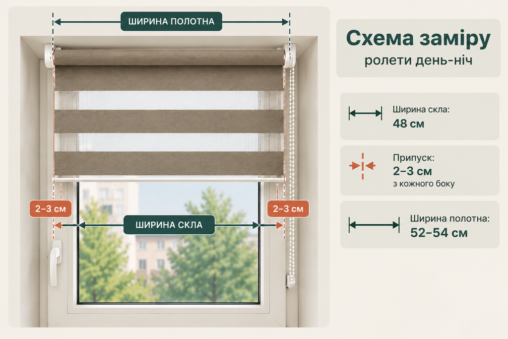 Схема заміру ролети день-ніч